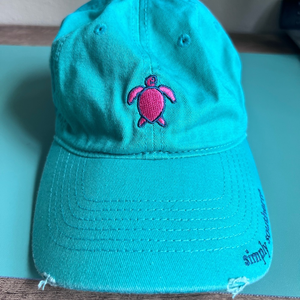 Simply Southern Teal Cap with Pink Turtle